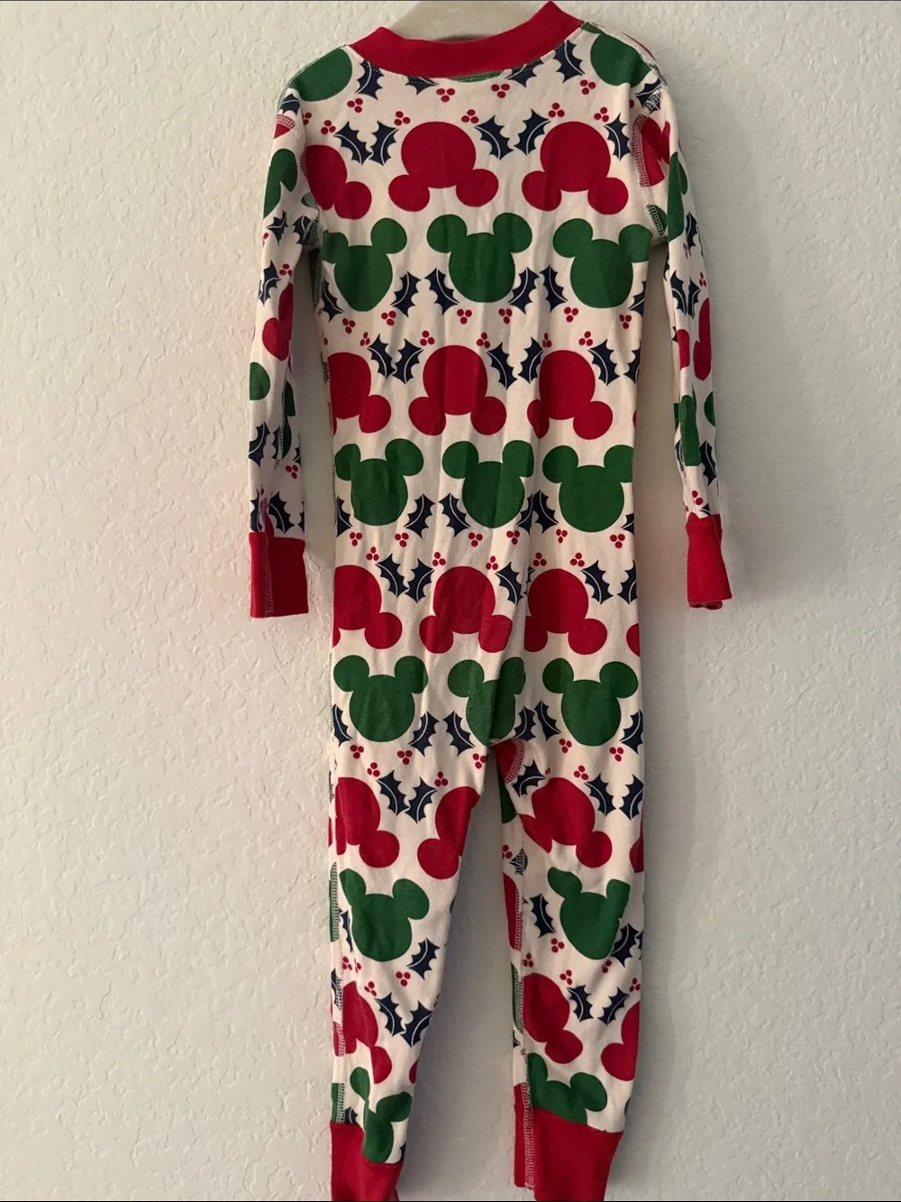 Disney Red, Green & White Mickey Holiday Footed One-Piece PJs